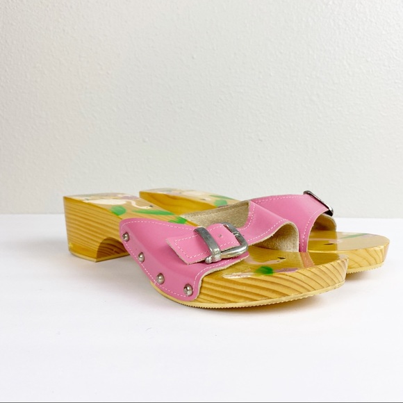 Woodies Real wood Heels Sandals Flamingo Pink Sz 5 - Picture 1 of 11